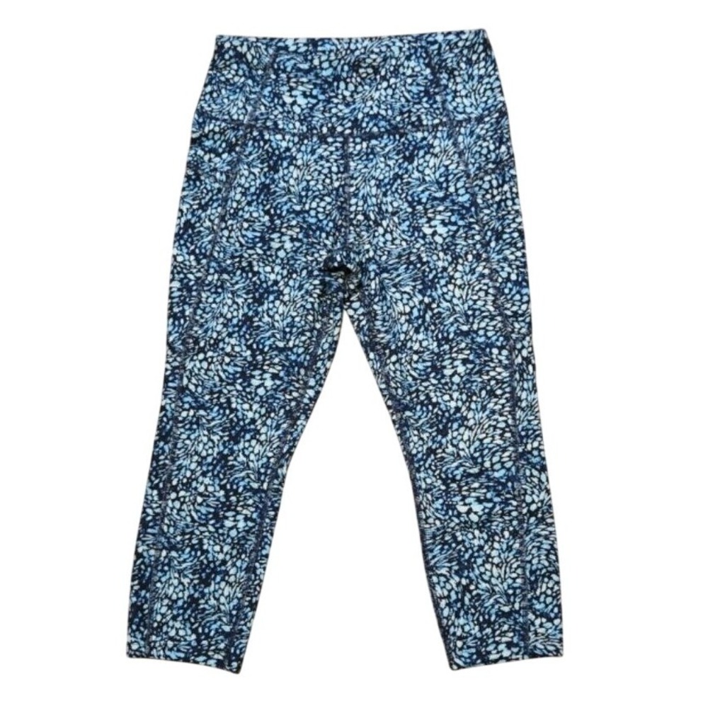 Avia Blue Abstract Petal Print High Rise Cropped Leggings with Pockets M 8-10